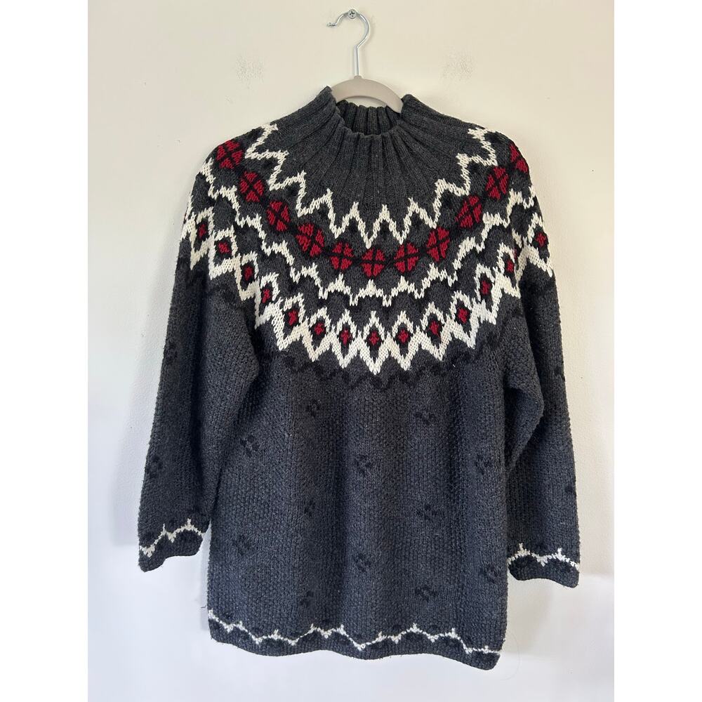 Vintage Moda International knit fair isles sweater size M grey mock neck